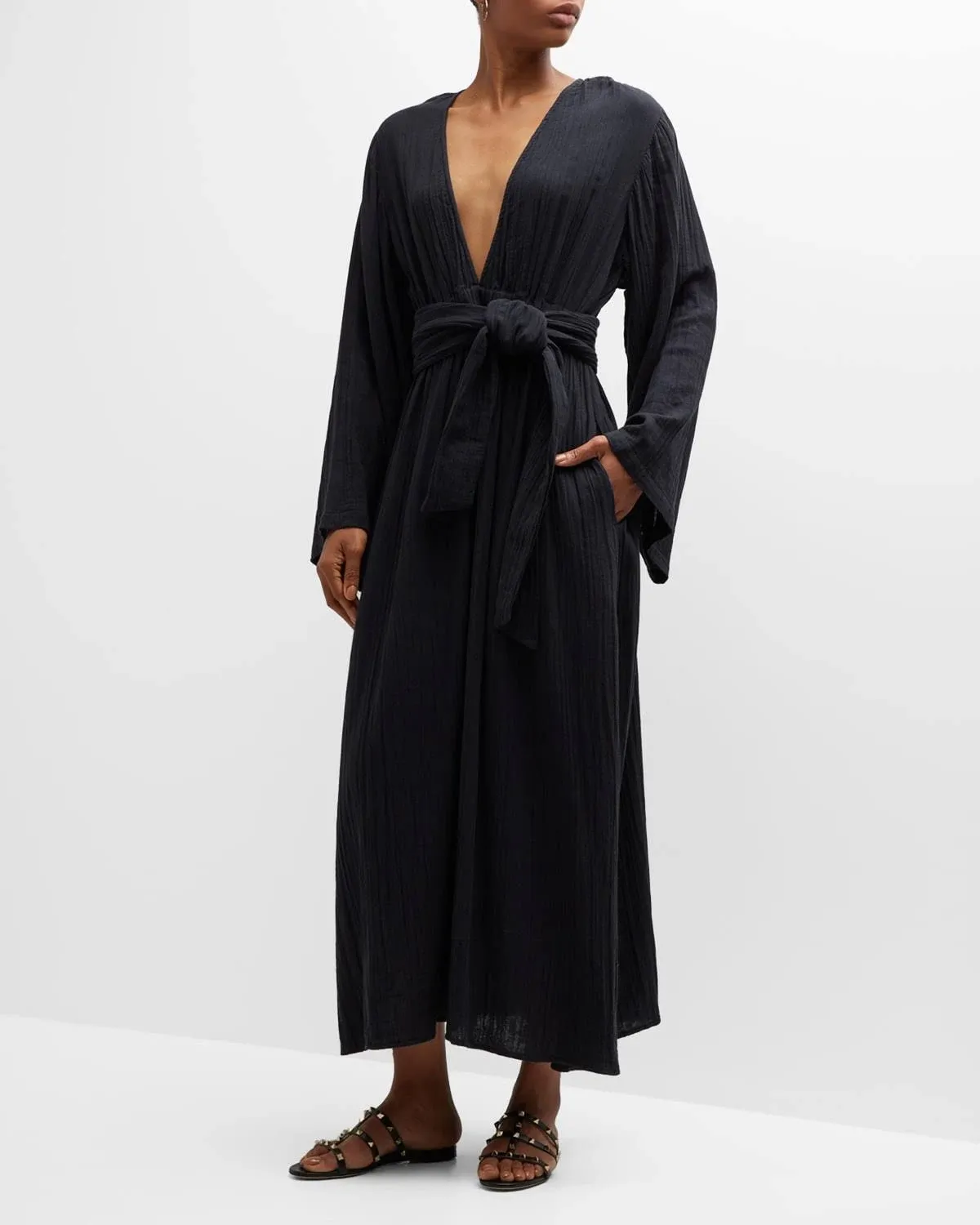 Blair Plunge-front Organic-cotton Midi Dress In Black