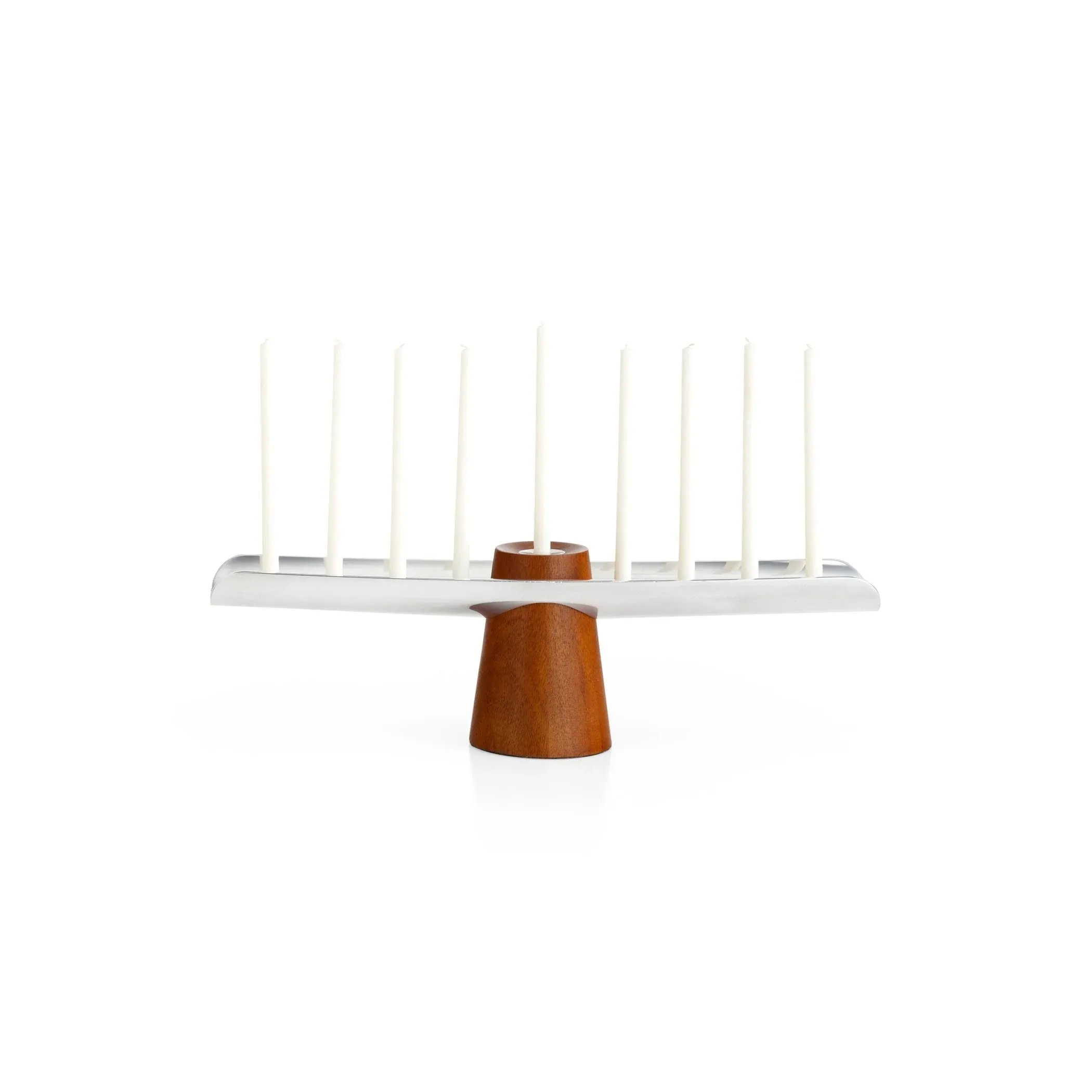 Nambe Classic Menorah | Hanukkah Menorah and Candle Holder | Decorative Menorah for Chanukah | Made of Acacia Wood and Silver Plate | 14-Inch | Designed by Neil Cohen