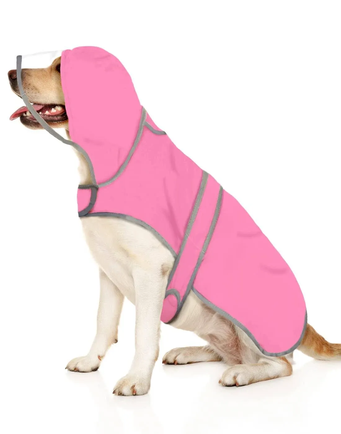 HDE Dog Raincoat with Clear Hood Poncho Rain Jacket for Small Medium Large Dogs Pink XXL