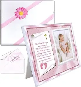 Baptism Christening Gifts Baby Blessing Picture Frame - "Numbers 6:24-26" - Girl