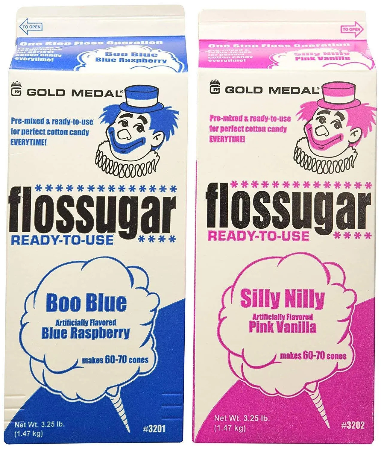 Cotton Candy Floss Sugar -2Pk (Pink Vanilla and Blue) and Concession Essentials 