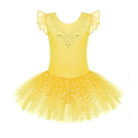 Zaclotre Kid Girls Ruffle Sleeve Ballet Skirted Leotard Shiny Dance Tutu Dresses ...