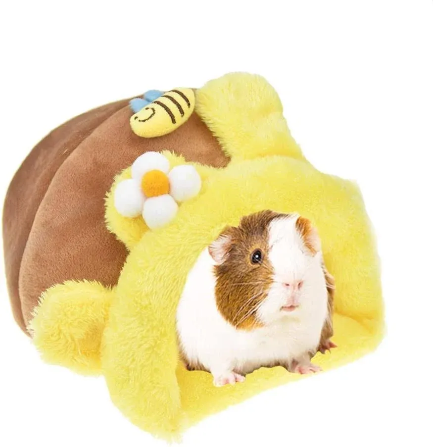 MuYaoPet Rabbit Guinea Pig Snuggle Sack Fleece Bed for Cage Small Animal Hamster Chinchilla Bed House for Squirrel Rat (L, Yellow Bee)