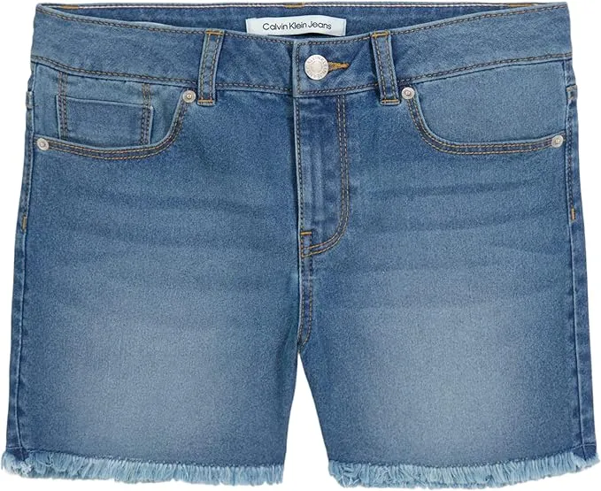 Calvin Klein Girls' Boyfriend Fit Stretch Denim Jean Shorts