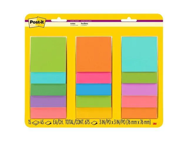 Post-it Super Sticky Notes, 15 Pads, 3 in x 3 in, Rio and Miami Collection