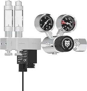 MagTool Aquarium Dual Stage Co2 Regulator Adjustable Pressure with DC Solenoid and Expendable Manifold