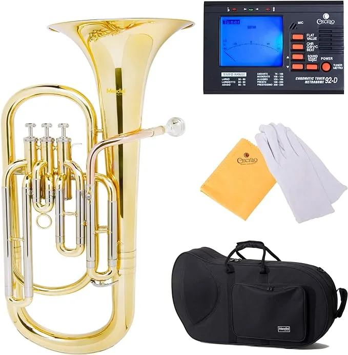 Mendini MBR-30 Intermediate Brass B Flat Baritone Horn with Stainless Steel Pistons