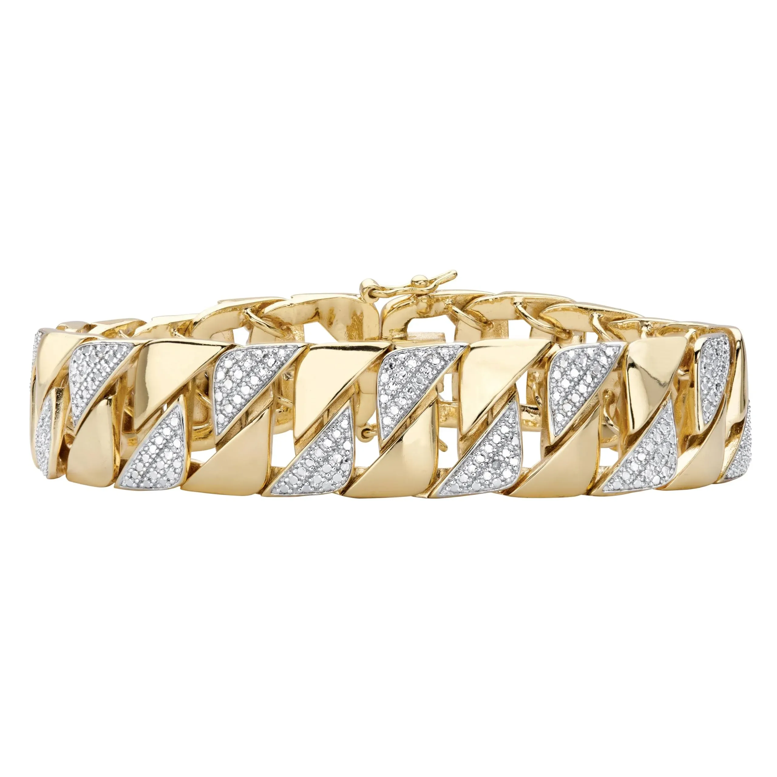 PalmBeach Jewelry Men's 18K Yellow Gold Plated Genuine Diamond Accent Interlocking Link Bracelet 8.5"