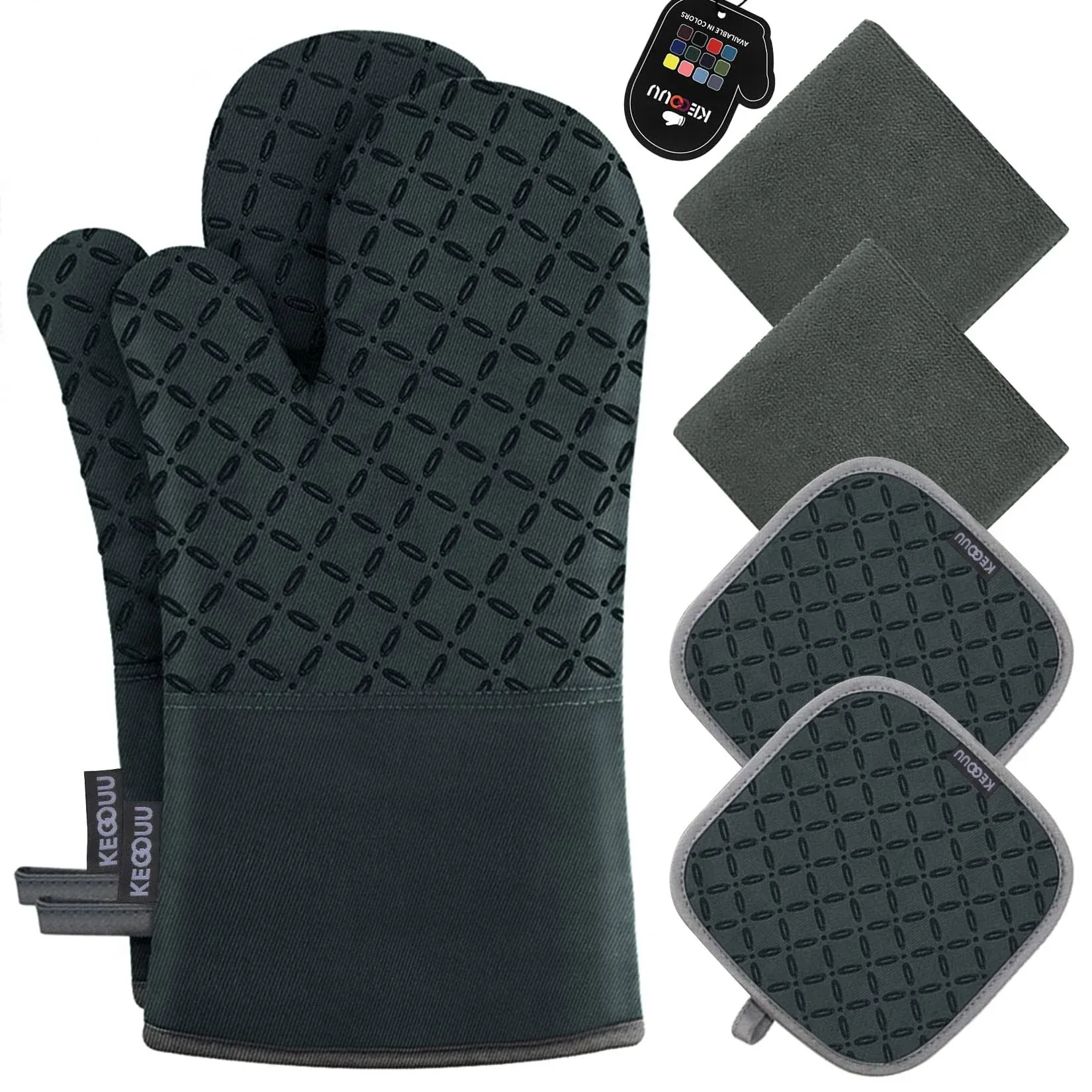 KEGOUU Oven Mitts and Pot Holders 6pcs Set, Kitchen Oven Glove High Heat Resistant 500 Degree Extra Long Oven Mitts and Potholder with Non-Slip