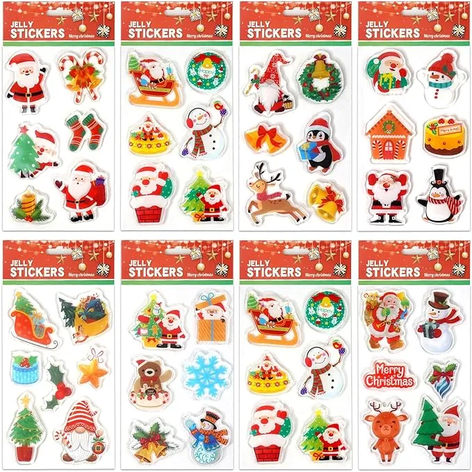 Christmas Gel Window Clings - Jelly Stickers Featuring Santa Snowman and More...