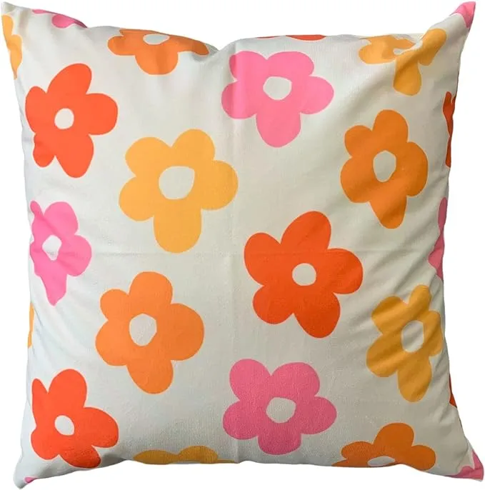 HONYADE Danish Pastel Aesthetic Room Decor,Hot Pink Orange Red Daisy Throw Pillow ...