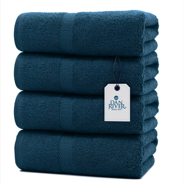 DAN RIVER 100% Cotton Bath Towel Set Pack of 4| Soft Large Bath Towel| Highly Absorbent| Daily Usage Bath Towel| Ideal for Pool Home Gym Spa Hotel| Blue Towel Set| Bath Towel Set 27x54 in| 600 GSM