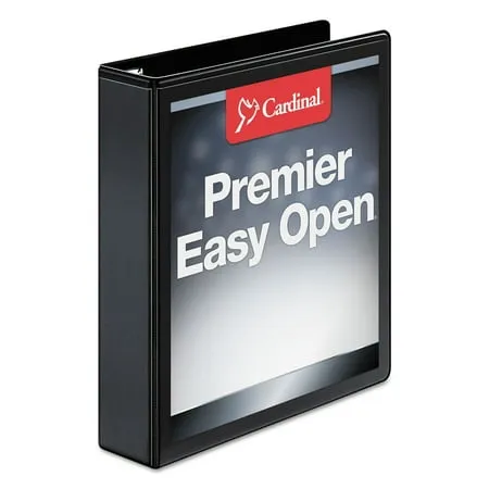 Cardinal Premier Easy Open Heavy Duty 1 1/2" 3-Ring View Binders, D-Ring, Black (10311)