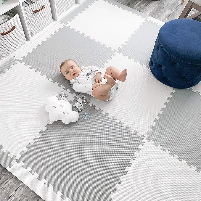 Baby Play Mat Tiles Extra Large Thick Non-Toxic Foam Floor Puzzle Grey/White 