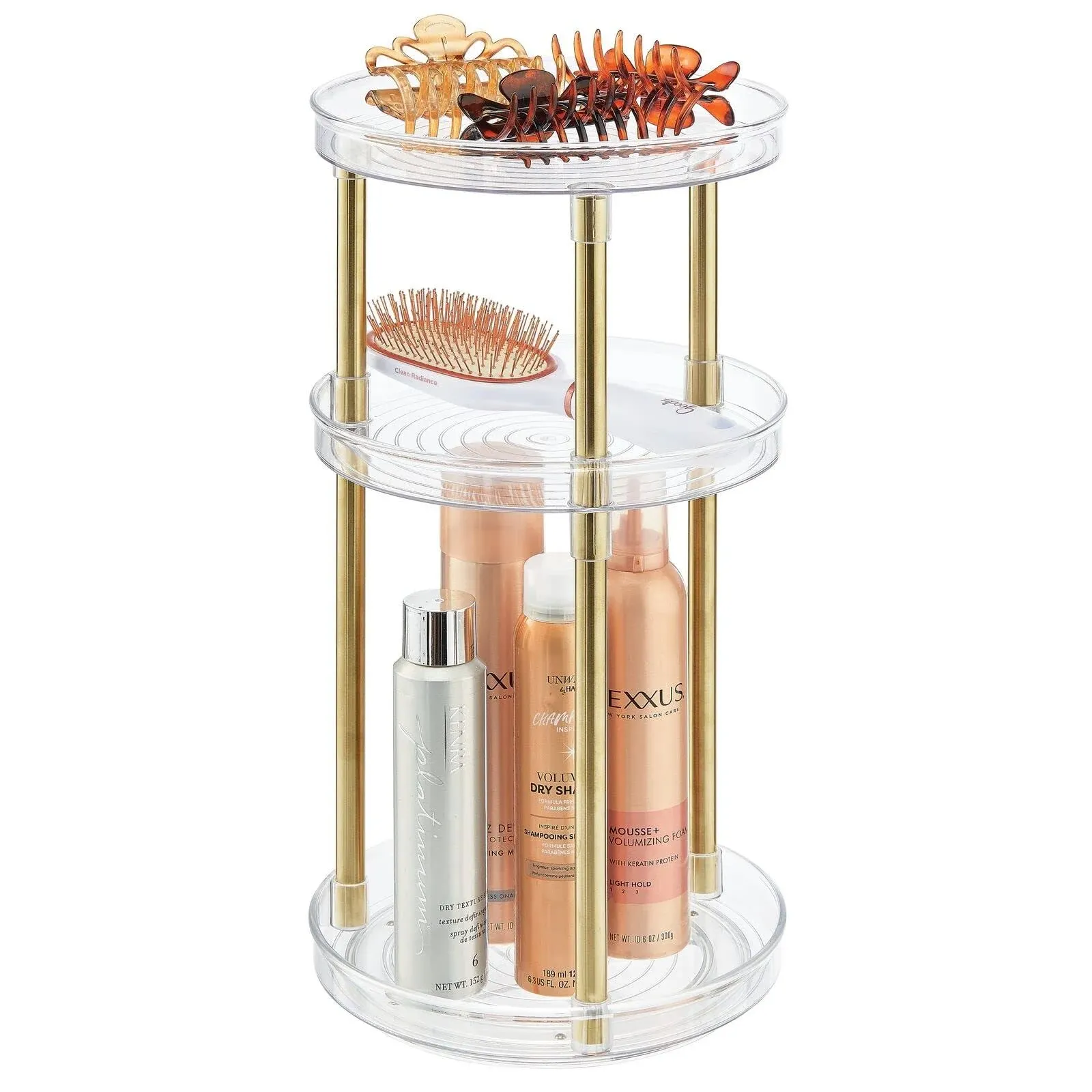 mDesign Spinning 3-Tier Lazy Susan 360 Makeup Organizer Storage Tower - Clear ...