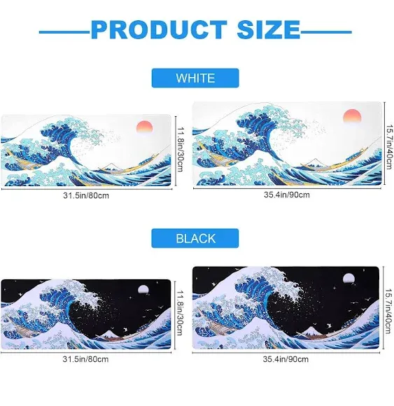 Sea Wave Japanese Art Mouse Pad Gaming XL Large Desk Mat Long Extended Mousepad Big Table Pads Keyboard Mats for Office Home Gamer 31.5 X 11.8 Inches