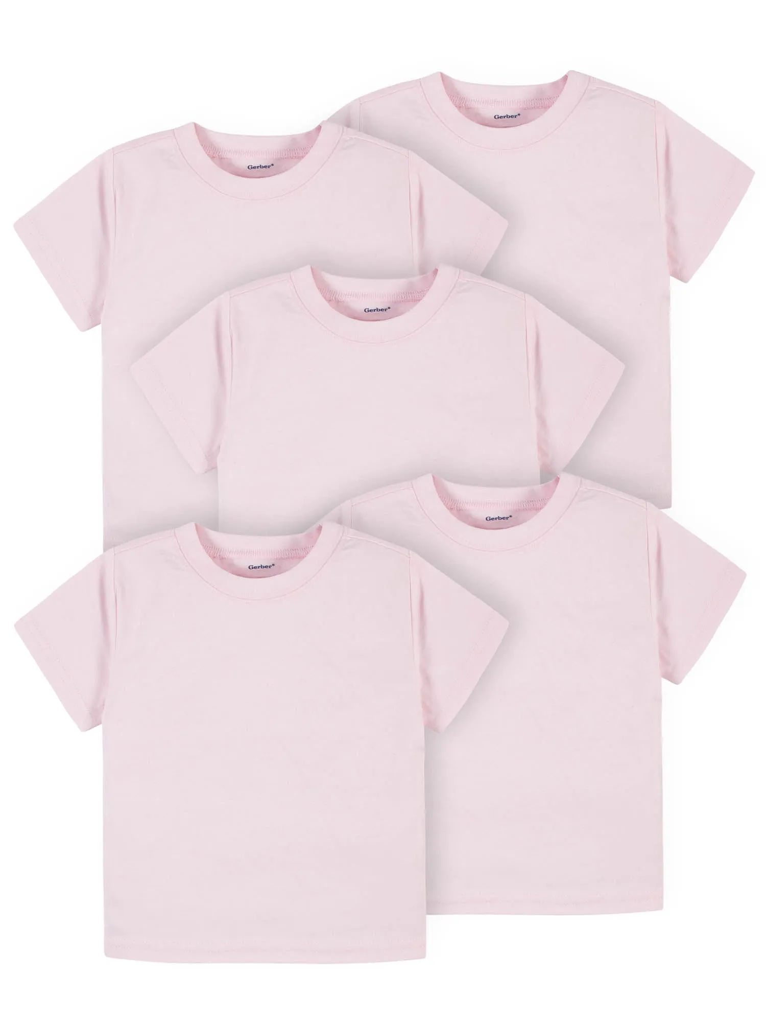 Gerber Baby Toddler 5-Pack Solid Short Sleeve T-shirts Jersey 160 GSM, Light Pink, 5T