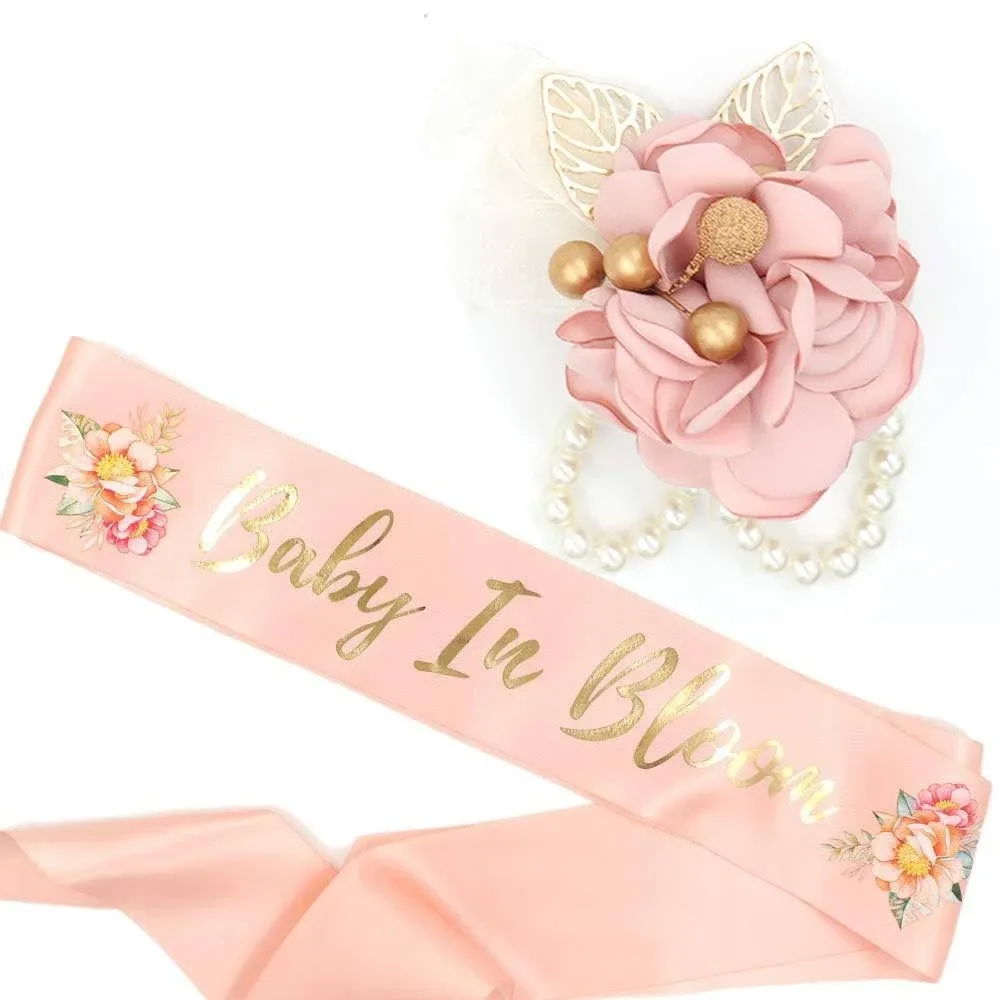 TTCOROCK Baby in Bloom Sash & Wrist Corsage Kit - Blush Peach Baby Shower Sash ...