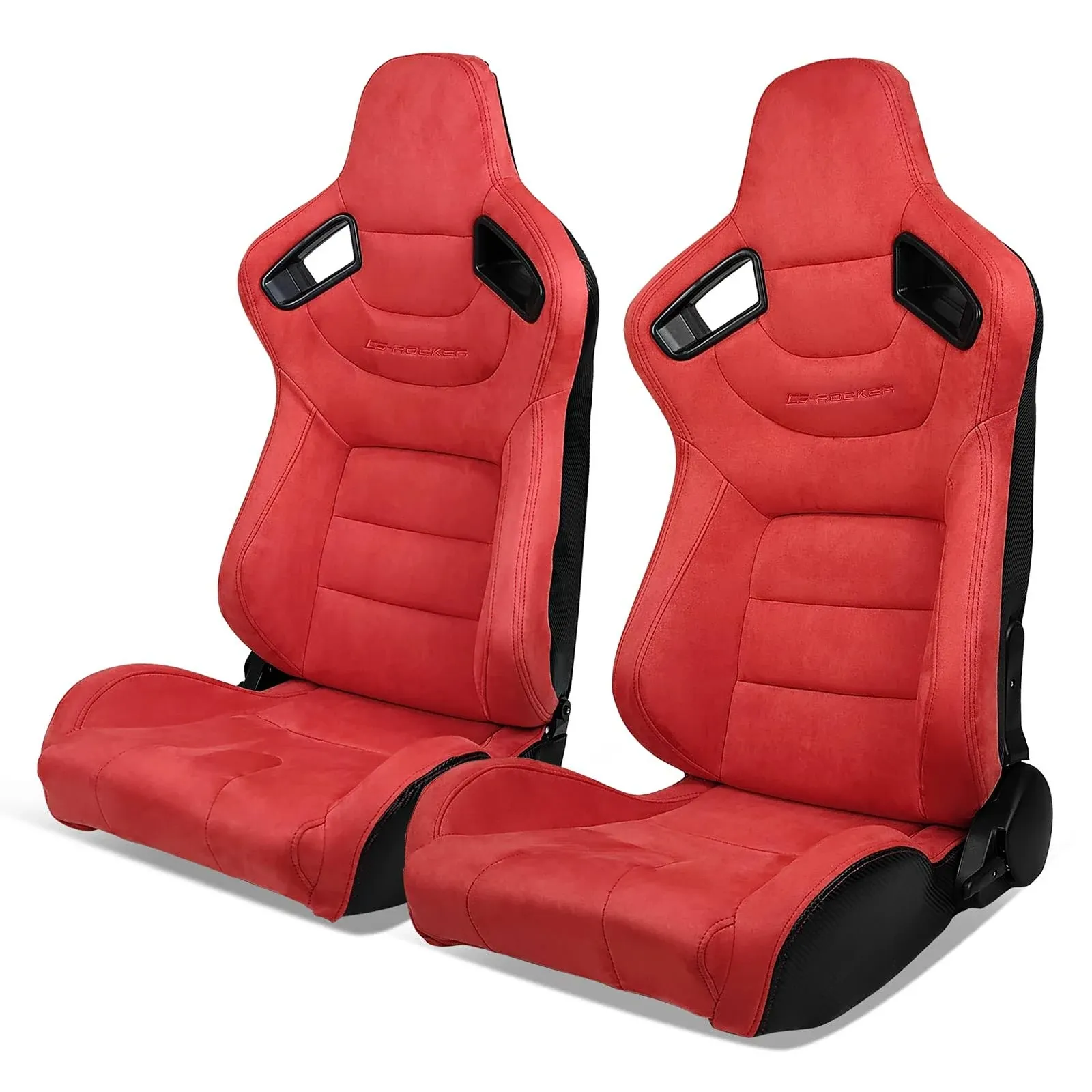 Reclinable Pair Racing Seats + Dual Slider Red Suede&amp;Carbon Leather