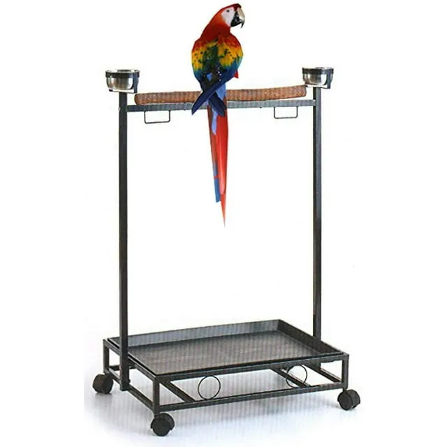 LARGE Wrought Iron Parrot Cockatiel Play Perch Stand Gym Ground Rolling Stand