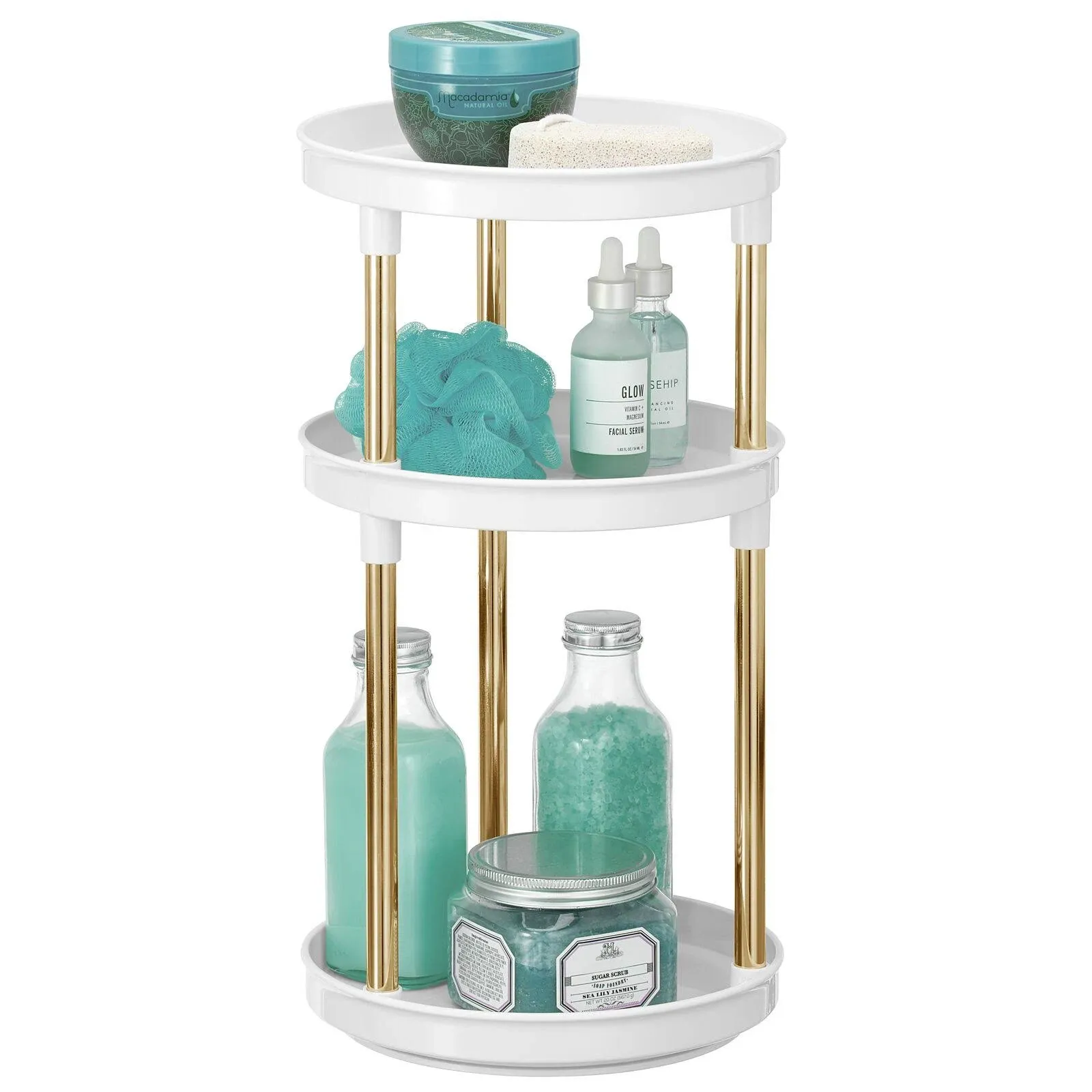 mDesign Spinning 3-Tier Lazy Susan 360 Makeup Organizer Storage Tower - White ...