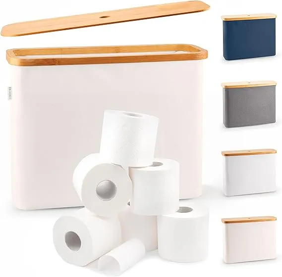 Lonbet - Panier à papier toilette – Rangement de papier toilette – L'organisateur ultime de salle de bain – Panier de rangement en bambou, panier porte-papier toilette, organisateur d'accessoires de