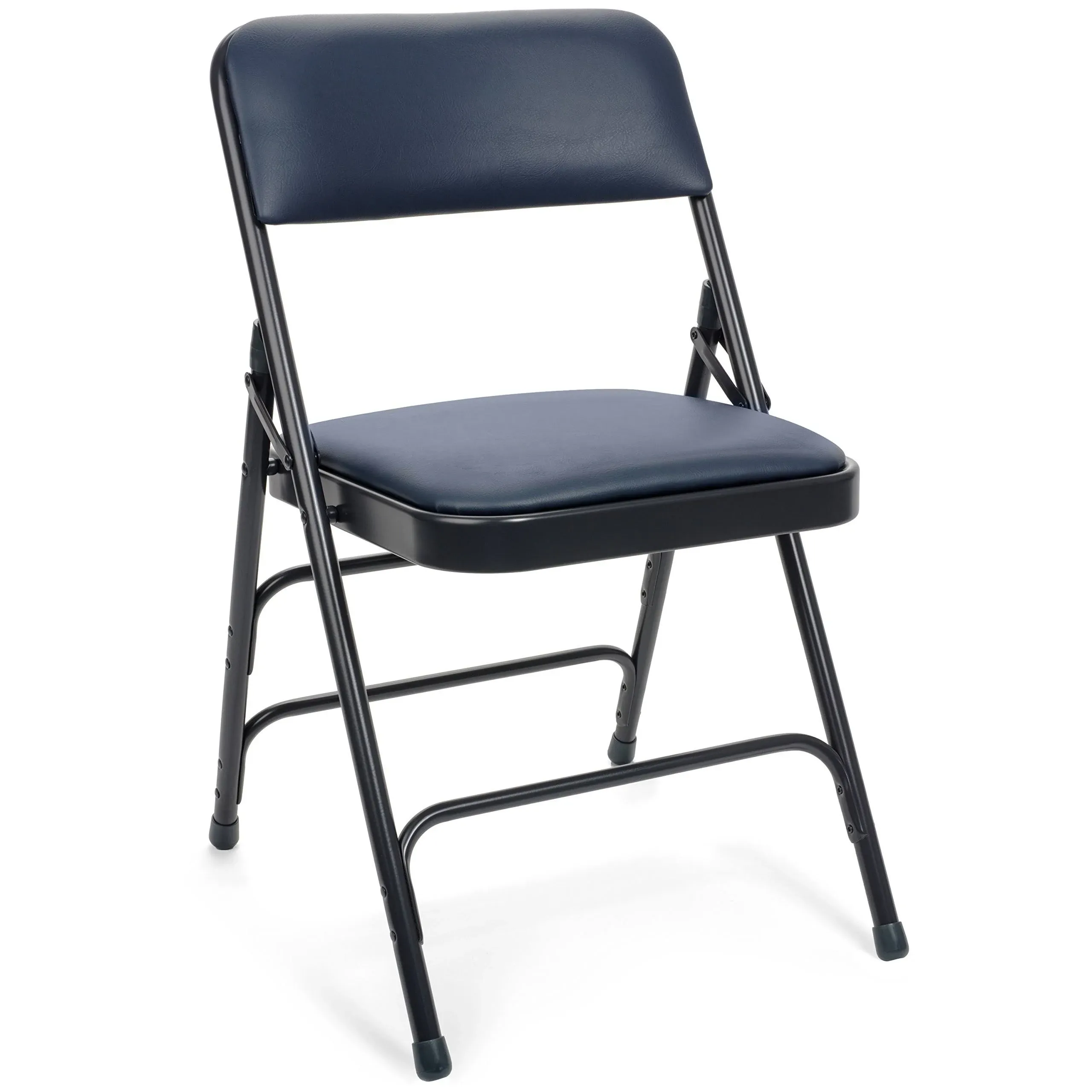 Vinyl Upholstered Folding Chair (4 Pack) - Heavy Duty 1.25" Thick Padded Seat and Back, Triple Braced - Quad Hinging, 300 lb Tested (Navy Blue)