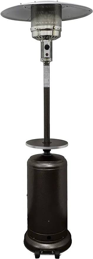 Hiland HLDS01-BST Propane Patio Heater w/Wheels, Table, 48,000 BTU and 33" Aluminum Heat Shield, Tall, Stainless Steel