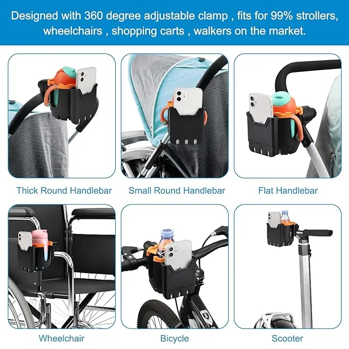 Accmor Stroller Cup Holder with Phone Holder, Bike Cup Holder, 2-in-1 Universal Cup Phone Drinks Holder for Stroller Walker Wheelchair