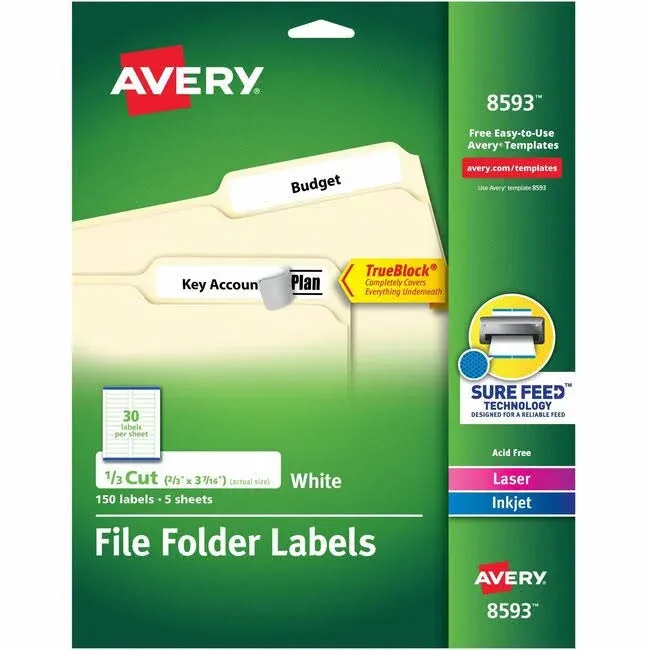 Avery Permanent File Folder Labels, TrueBlock, Laser/Inkjet, Orange