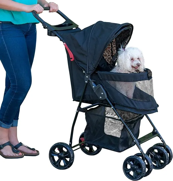 Pet Gear Happy Trails Lite Pet Stroller for Cats/Dogs, Zipper Entry, Easy Fold with Removable Liner, Safety Tether, Storage Basket