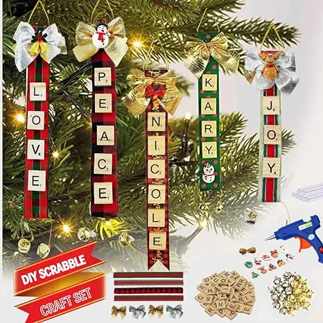 Cheerin DIY Christmas Ornaments - Scrabble Tiles for Crafts - Make Your Own Xmas Ornaments - Ornament Decorating Kit for Kids or Adults