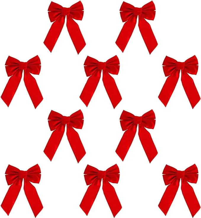 Red Velvet Christmas Wreath Bows 10 Pack - 9&#034; W X 13&#034; L - Holiday Bows Christ...