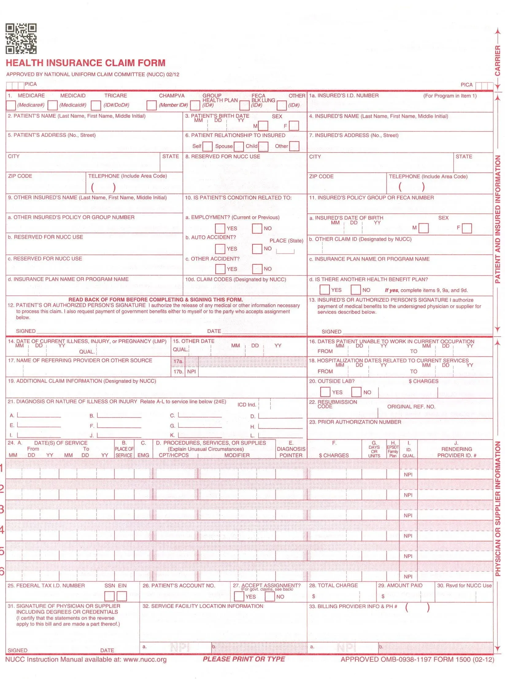 Stockchecks Cms 1500 Claim Forms - Hcfa (Version 02/12) 2,500 Sheets, Approved ...