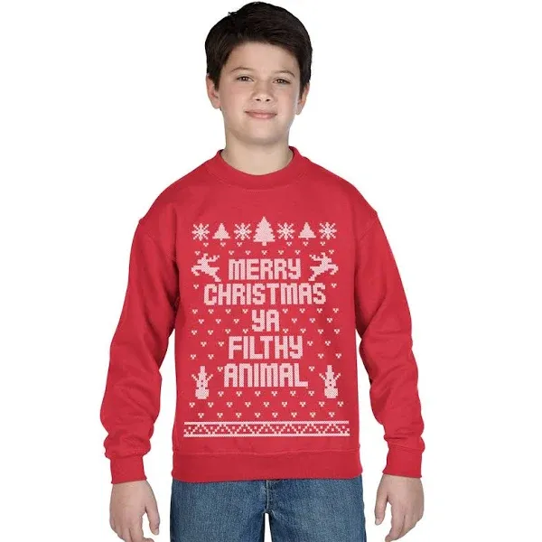 Merry Christmas Ya Filthy Animal Ugly Sweater Contest Red Crewneck Sweatshirt