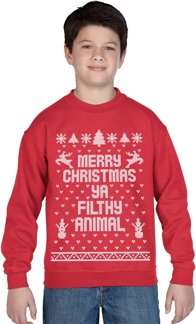 Merry Christmas Ya Filthy Animal Ugly Sweater Contest Red Crewneck Sweatshirt