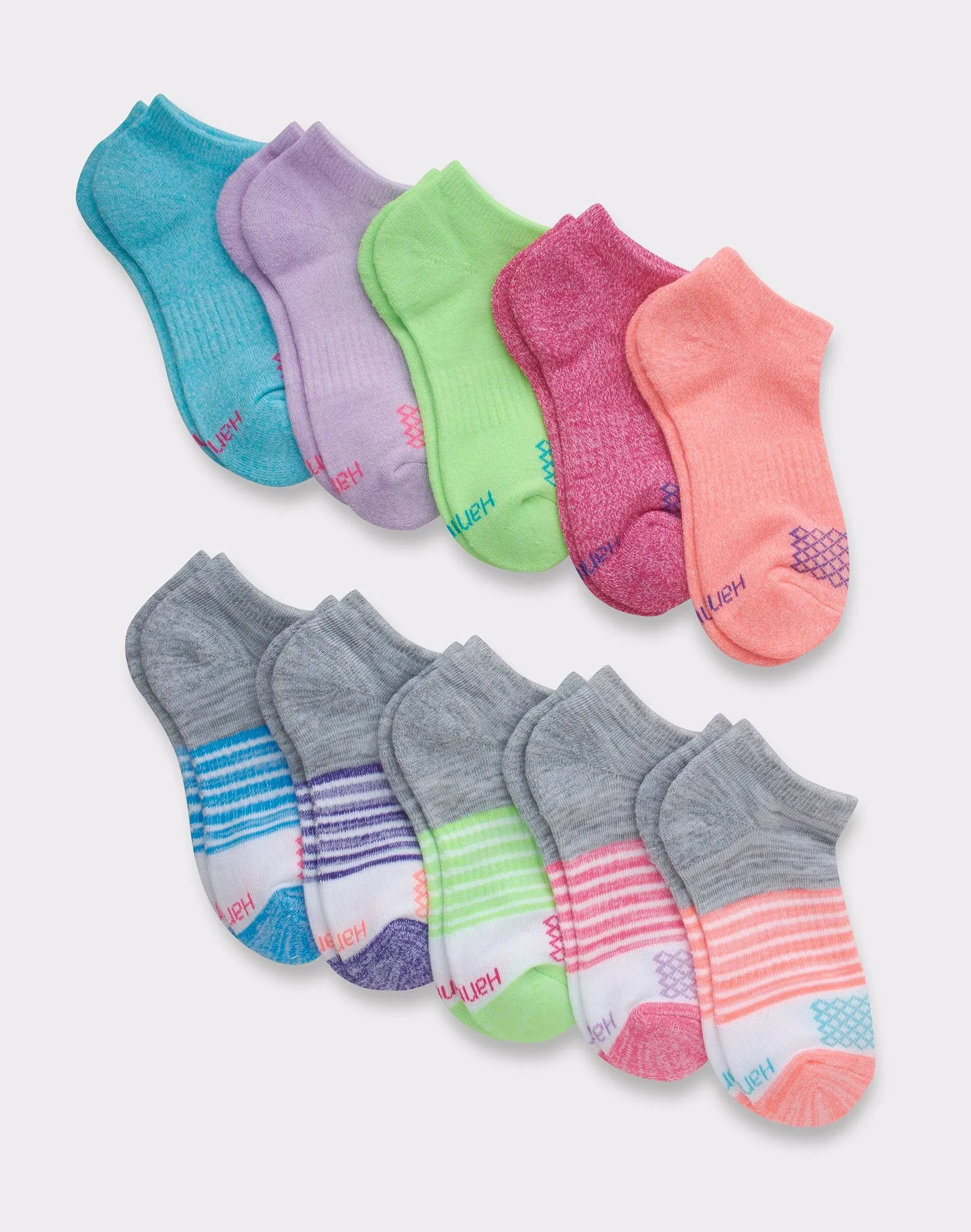 Hanes Comfort Fit Girls' No Show Socks, 10-Pairs Assorted S