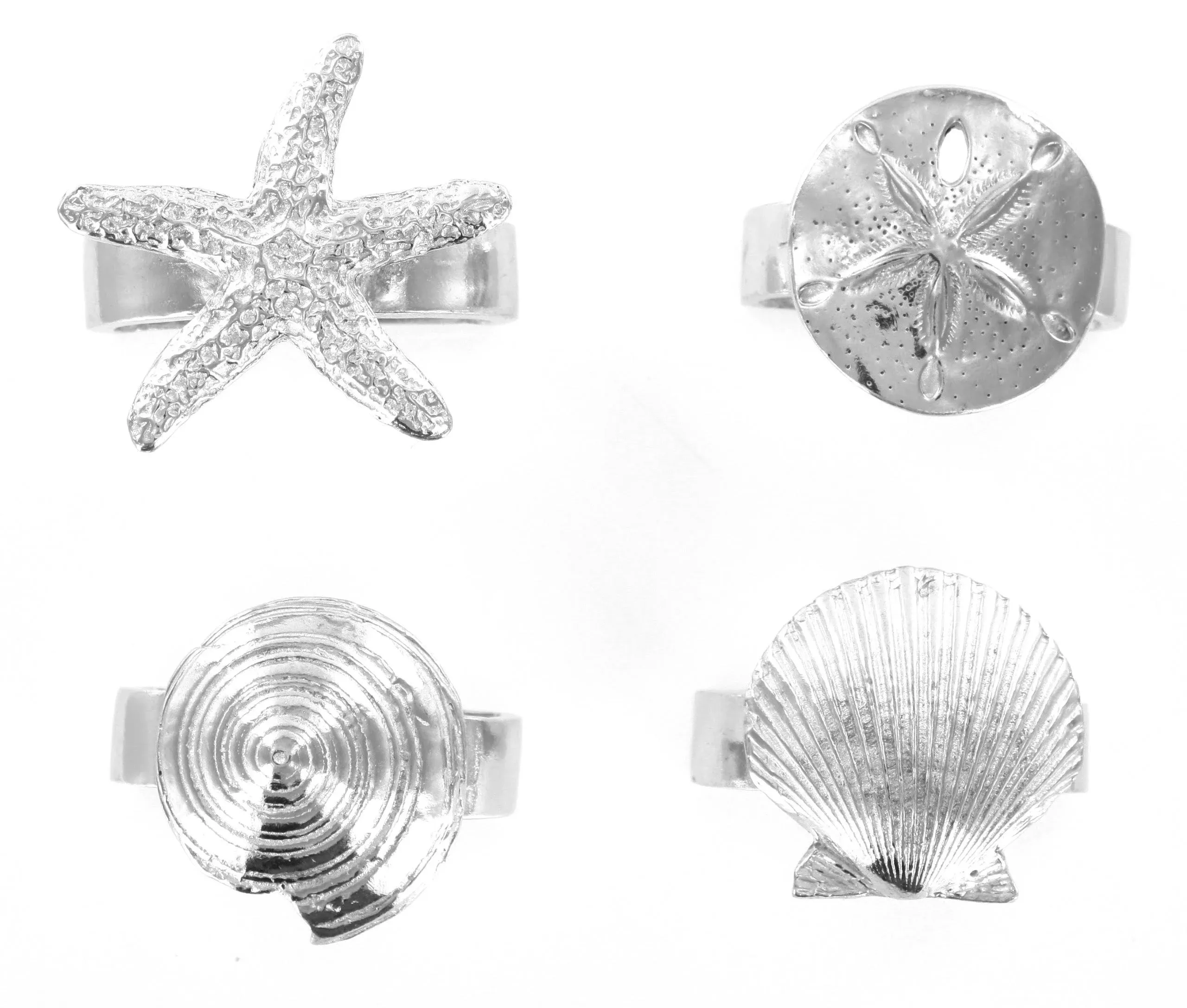 Basic Spirit Pewter Seaside Seashell Starfish Napkin Rings Set of 4