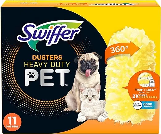 Swiffer Pet Heavy Duty Dusters Refills, Multisurface 360 Dusters with Febreze Odor Defense, 11 Count