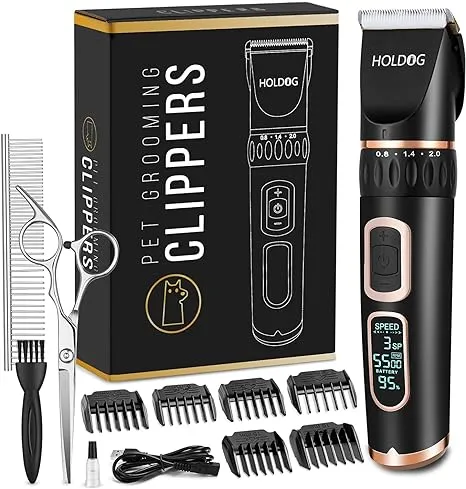 Dog Clippers Professional Heavy Duty Grooming Clipper 3-Speed Low Noise High Power Rechargeable Cordless Pet Tools for Small & Large Dogs Cats Pets with Thick Coats