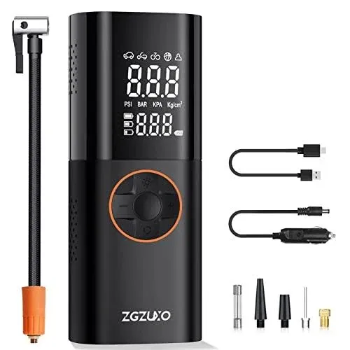 ZGZUXO Tire Inflator Portable Air Compressor, Dual Power Cordless Electric Tire Pump, 7800mAh Battery & 12V DC, 150PSI, with LCD Dual Screen