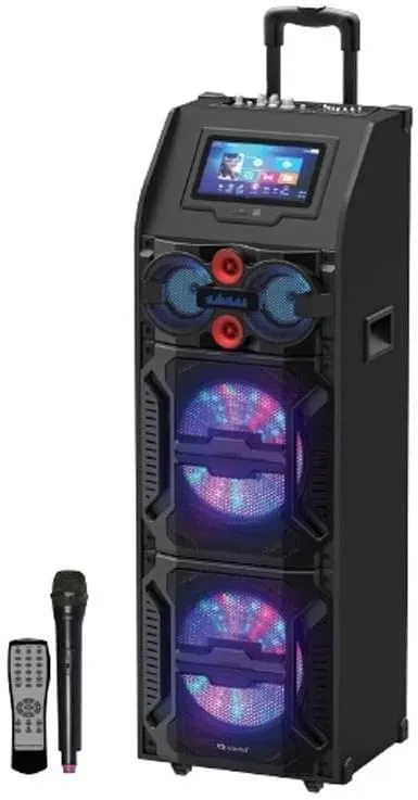 IQ Sound IQ-4922DJWK 2 x 12-inch Portable Bluetooth Speaker Karaoke & Built-in Tablet, FM Radio, 7-Band EQ, Built-in Lights, Guitar Input, Dual Microphone Jacks, WiFi, 14.1" Display and Android 7.1