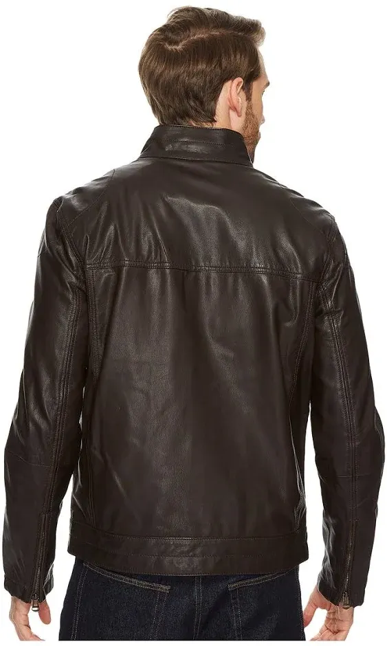 COLE HAAN Men's Genuine Leather Trucker Jacket