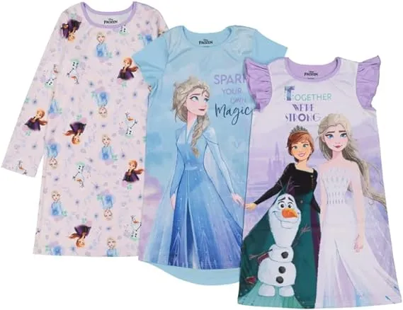 Disney Girls' 3-Pack Nightgowns, Soft & Cute Pajamas for Kids