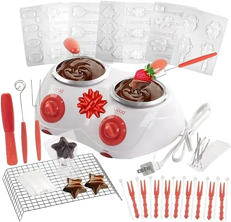 Dual Electric Chocolate Fondu Melting Pot Gift Set - Candy Making or Cheese Fond