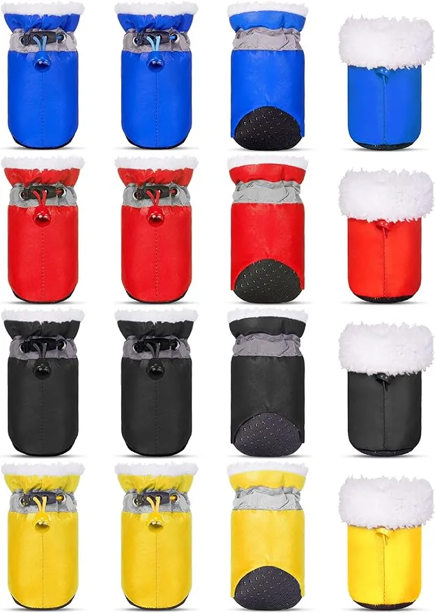 4 Sets 16 Pieces Waterproof Dog Shoes Dog Snow Boots Dog Paw Protectors Dog ...