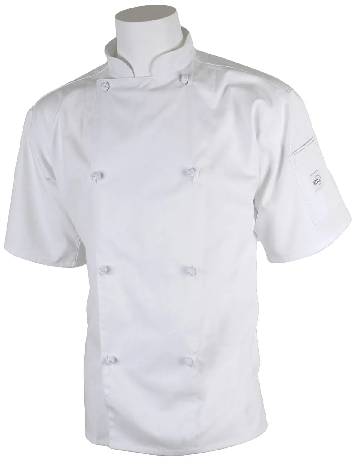 Mercer Culinary M61022WHS Genesis Unisex Chef Jacket Short Sleeve (8) Cloth Knot Buttons