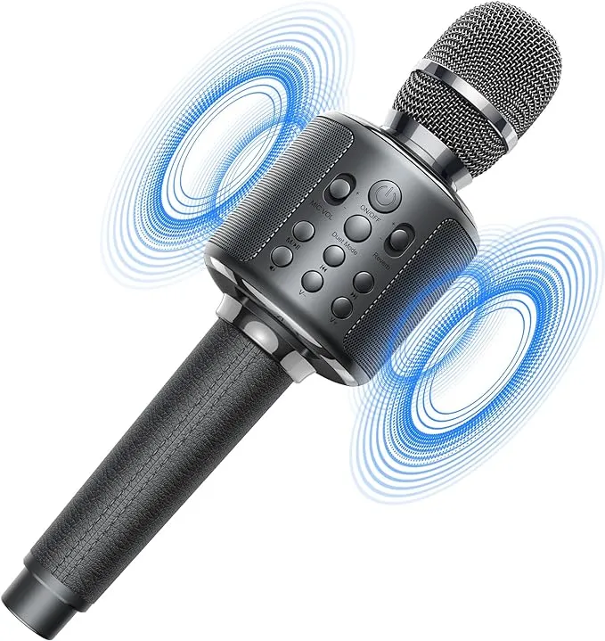 XZL Bluetooth Karaoke Microphone for Kids & Adults, Wireless Rechargeable Mic with Built-in Stereo Speaker, Echo｜Duet Mode｜Recording｜Music Playback, Premium Leather Handle, Portable Storage Case