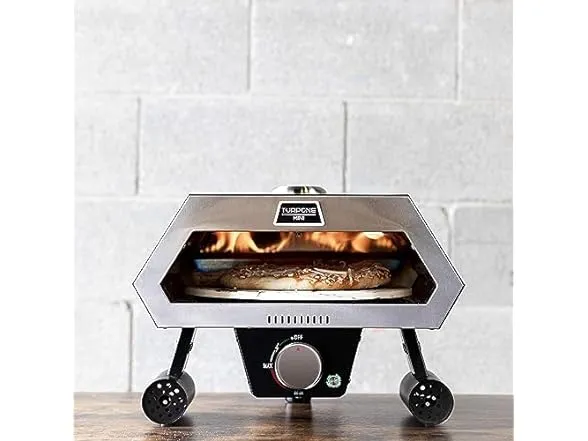 Turpone Portable Rotating Stone Pizza Oven, Outdoor Propane Oven, Adjustable Heat Control Dial, Includes Burner, Rotating Stone, Pizza Peel & Regulator w/Hose, Cooks 12" Pizza in 90 Seconds, Black