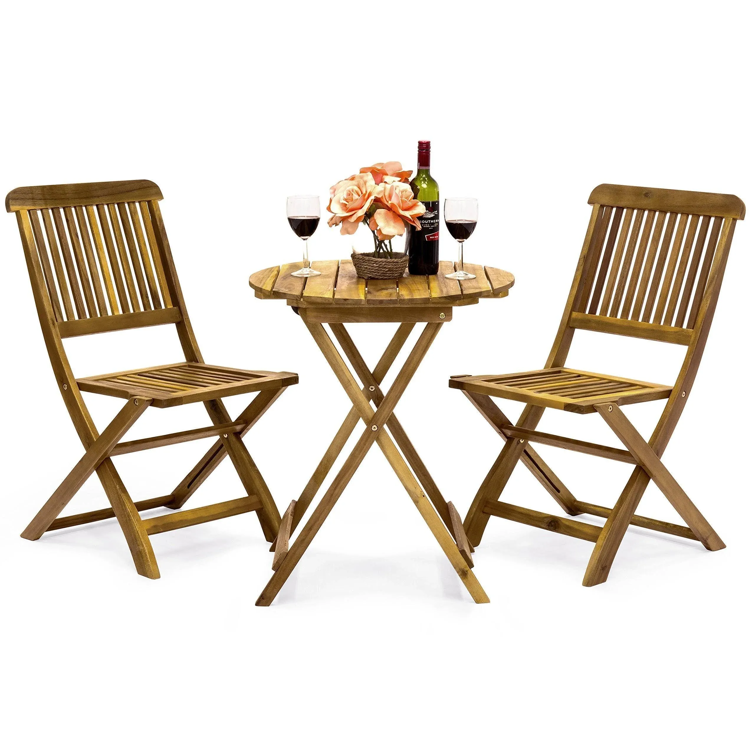 Best Choice Products 3-Piece Acacia Wood Bistro Set, Folding Patio Furniture w/ 2 ...